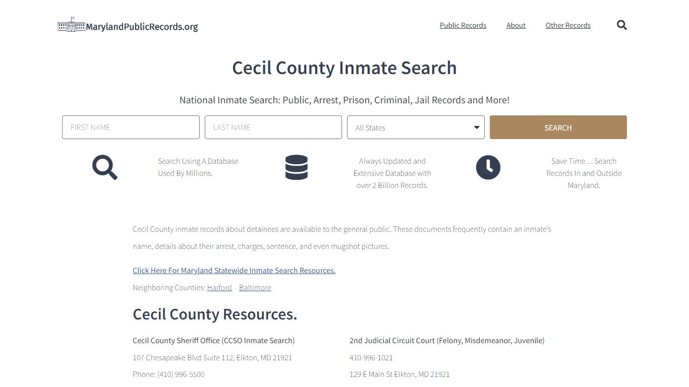 Cecil County Inmate Search - CCSO Current & Past Jail Records